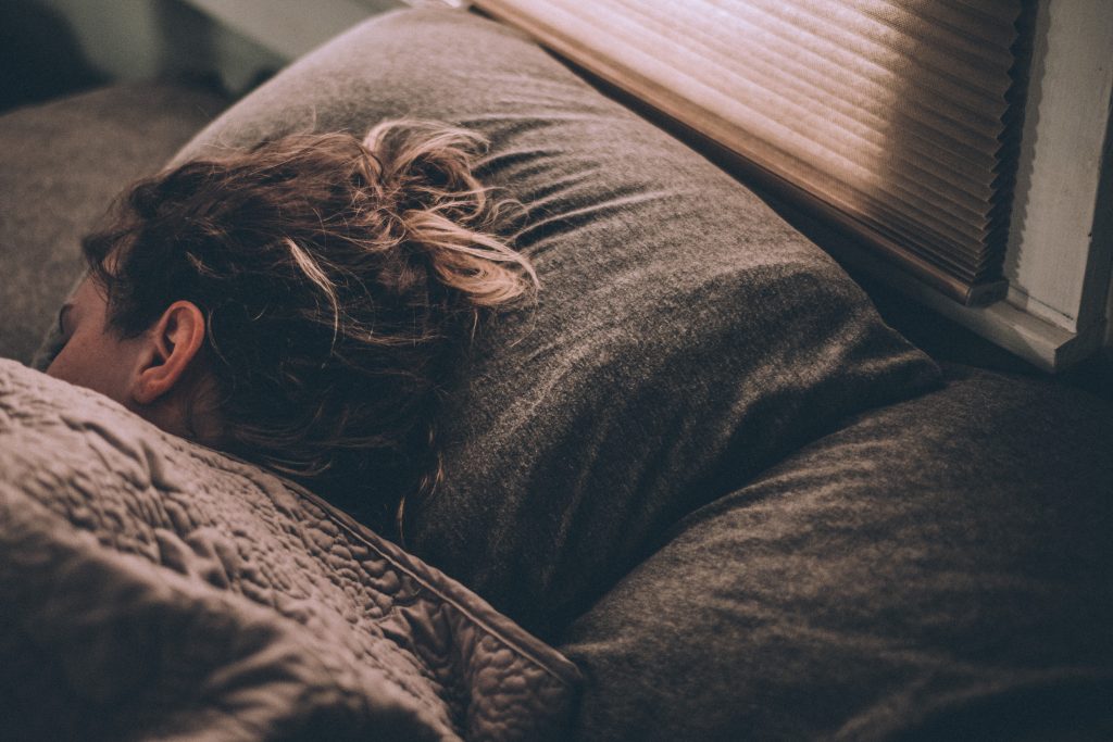 Sleeping head on pillow