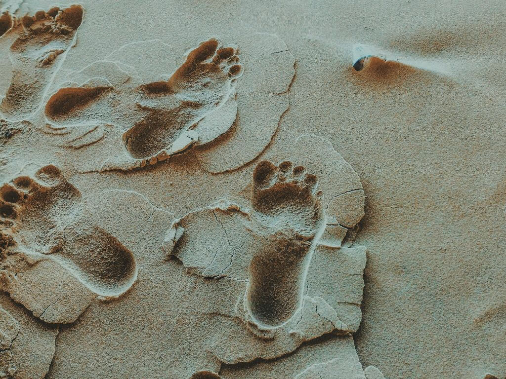 Close up of footprints in sandy beach